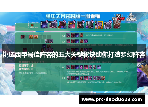 挑选西甲最佳阵容的五大关键秘诀助你打造梦幻阵容